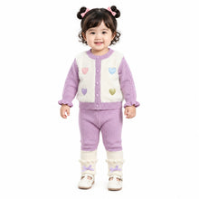 Girls’ Heart Appliqué Knitted Winter 2-Piece Set – Lavender