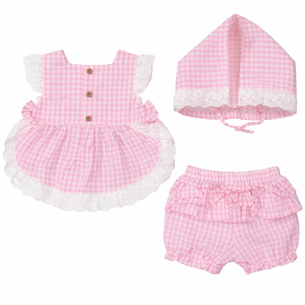 Pink Gingham Baby Girl 3-Piece Outfit Set (Top, Bloomers & Matching Bonnet)