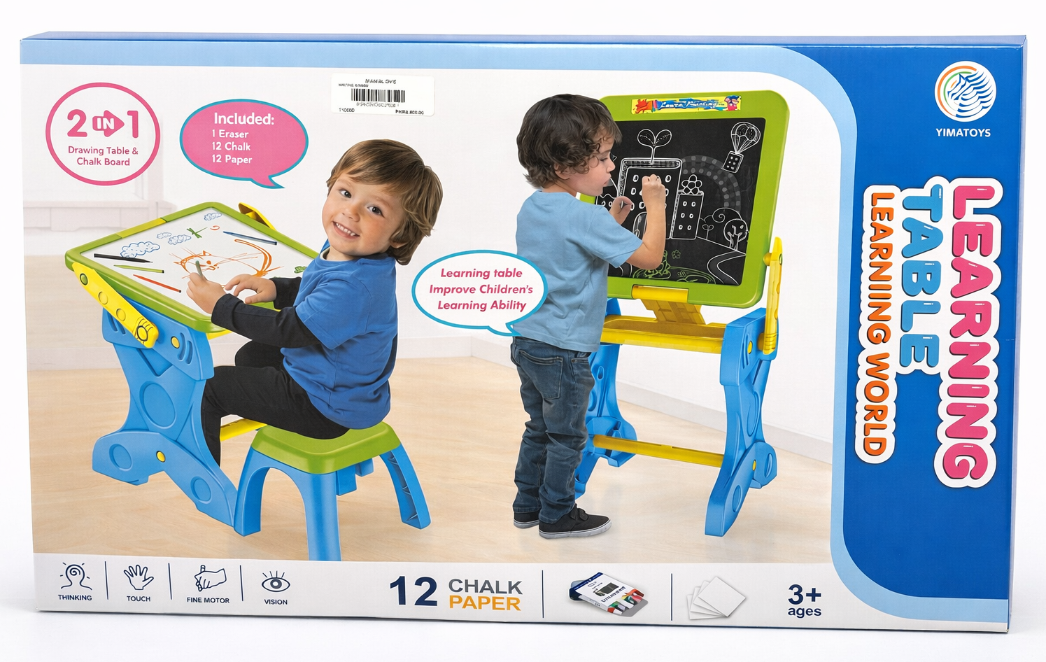 2 in 1 Kids Learning Table – Drawing Desk + Chalk Board Set (With Stoo ...