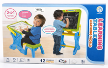 2 in 1 Kids Learning Table – Drawing Desk + Chalk Board Set (With Stool & Accessories, Ages 3+)