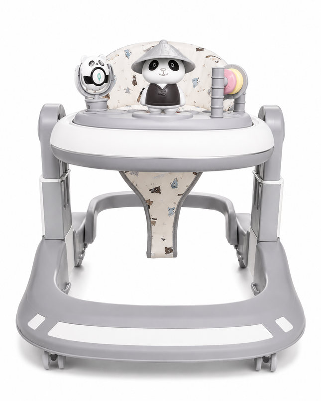 Premium Panda Baby Walker with Interactive Toy Tray – Adjustable Learning Walker for Babies (Grey)