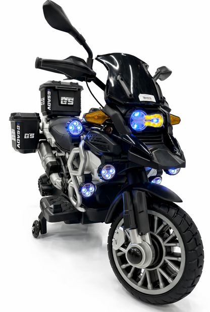 Kids Electric BIKE 698  Adventure Bike Ride-On with LED Lights & Storage Boxes