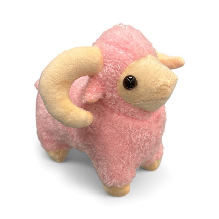 Fluffy Pink Ram/Sheep Plush Toy - Cute Fantasy Horned Stuffed Animal