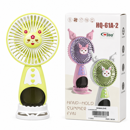 Wego HQ-61A-2 Rechargeable Hand-Held Summer Fan – Cute Bunny Portable USB Fan