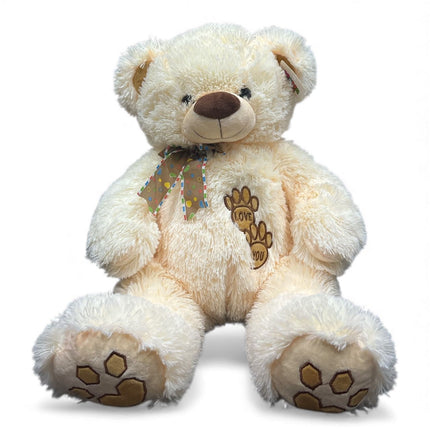 Cream Teddy Bear with Bow – “Love You” Embroidered Plush Toy