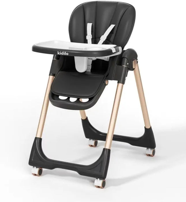 Kidilo Baby High Chair Seat Adjustable & Foldable With Height- Dark Brown