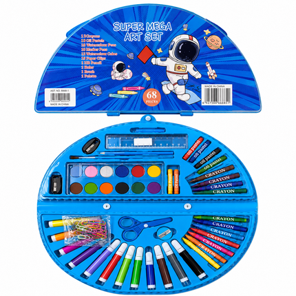 Super Mega 68-Piece Kids Art Set – Complete Drawing, Coloring & Painting Kit in Portable Carry Case