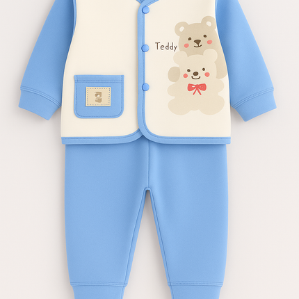 Cute Teddy Bear Winter Suit for Babies – Sky Blue