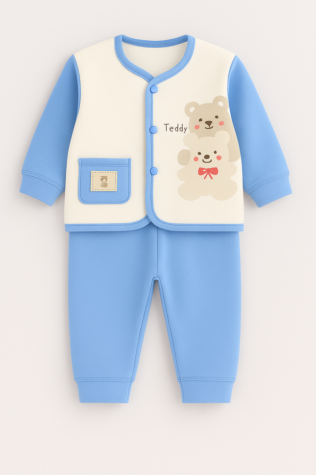 Cute Teddy Bear Winter Suit for Babies – Sky Blue