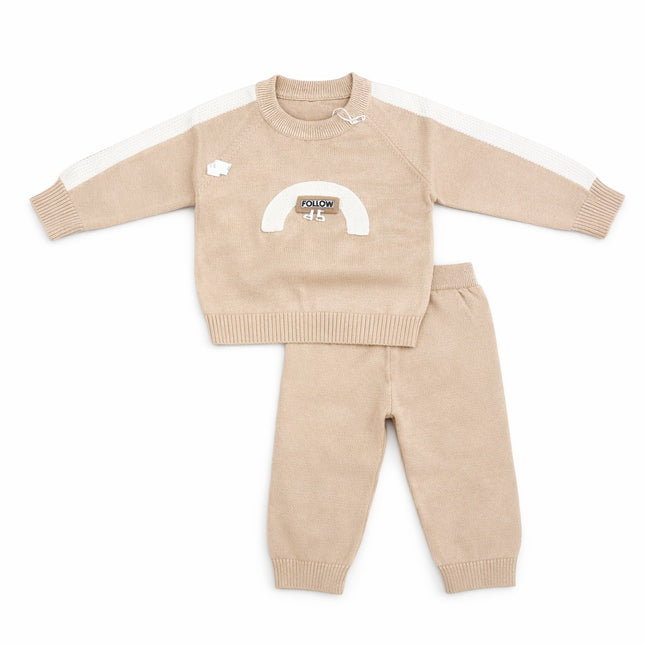 Cute Knit Baby Outfit Set for 0–12 Months – Beige Sweater & Matching Pants Two-Piece Set