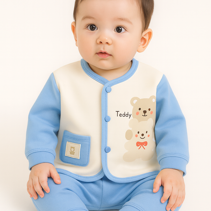 Cute Teddy Bear Winter Suit for Babies – Sky Blue