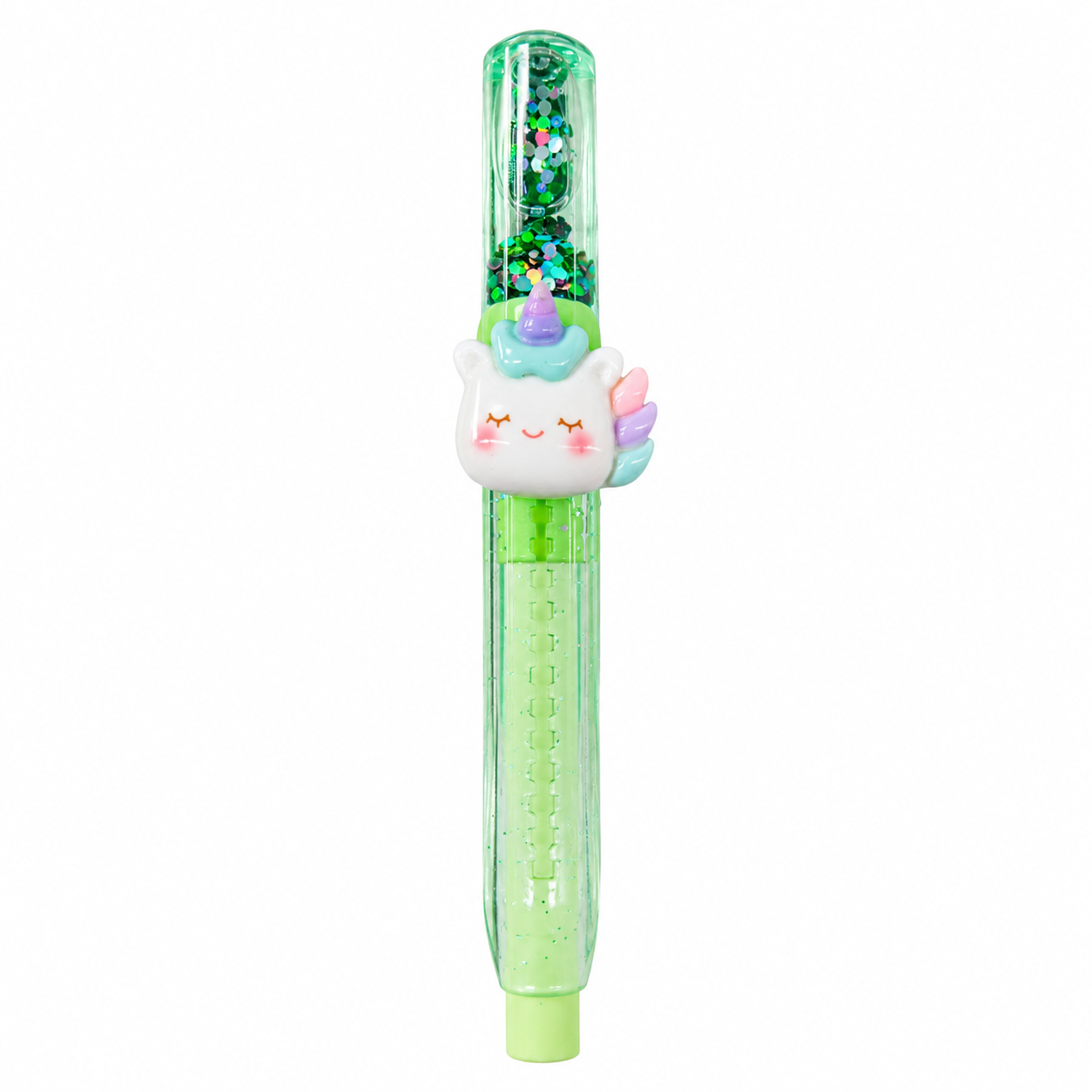 Cute Unicorn Glitter Eraser – Premium Dust-Free Rubber Eraser for School, Drawing & Office (Green)