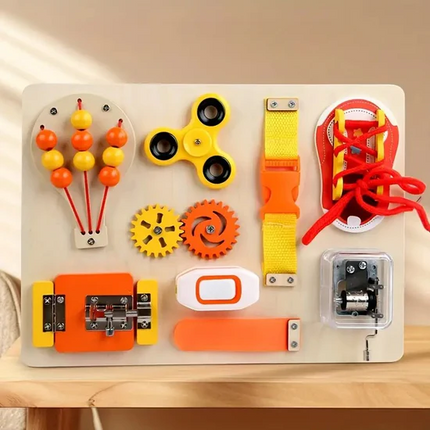 Activity Board SR-1006 | Montessori Busy Board for Kids 36+ Months – 9-in-1 Sensory Learning Toy