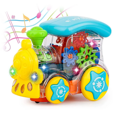 Gear Train Transparent Toy – Electric Light & Music Locomotive
