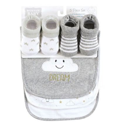 Baby 5Pcs Bibs & Booties Set Tie Gray - Sunshine