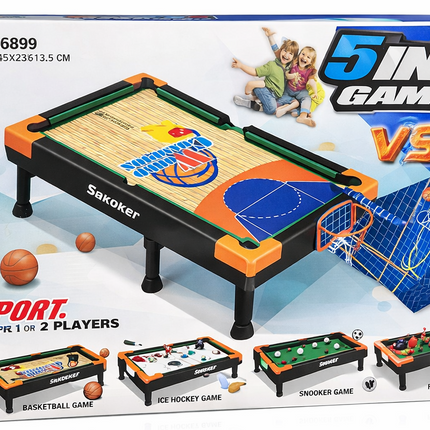 5 in 1 Mini Table Game Set – Snooker, Football, Basketball, Ice Hockey & Bowling (2 Players)