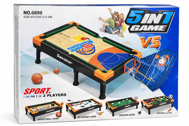 5 in 1 Mini Table Game Set – Snooker, Football, Basketball, Ice Hockey & Bowling (2 Players)