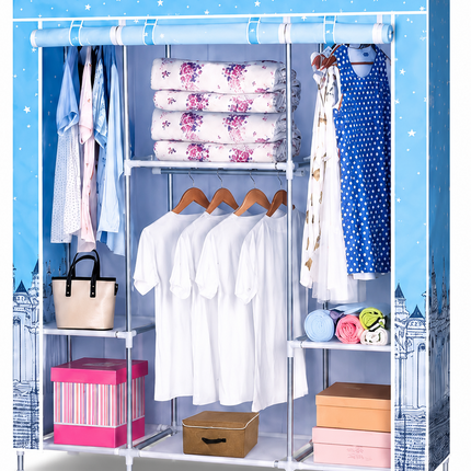 Portable Wardrobe Closet – Dustproof Clothes Storage Organizer with Hanging Rods & Multi-Tier Shelves