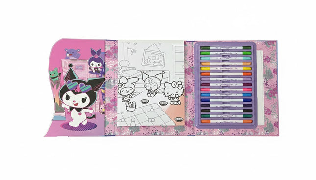 Cute Kuromi Coloring Book Set – 32 Pages + 15 Double-Headed Marker Pens
