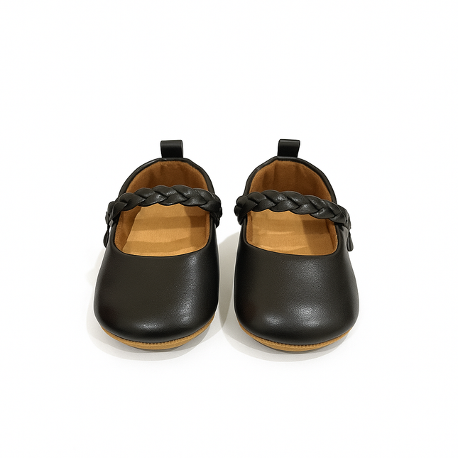 Classic Black Baby Shoes with Braided Strap – Elegant Everyday Style