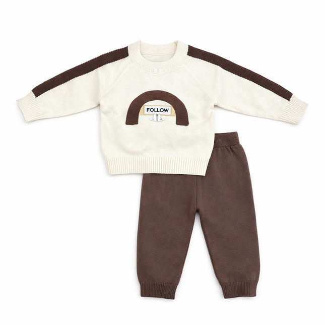 Cute Knit Baby Outfit Set for 0–12 Months – Cream Sweater & Brown Pants Two-Piece Set