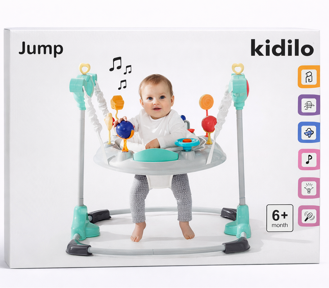 Kidilo Baby Jump Activity Center with 360° Rotating Seat, Music & Toys – (6+ Months)