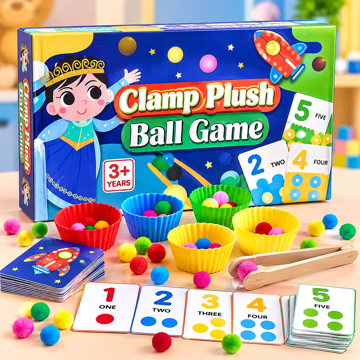 Clamp Plush Ball Game – Fun Color Sorting & Counting Learning Toy
