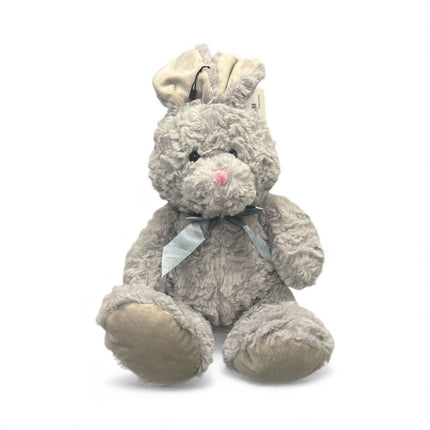 Ultra-Fluffy Grey Plush Bunny Rabbit with Satin Bow - Soft Shaggy Stuffed Animal