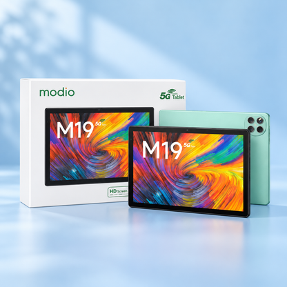 Modio M19 5G WiFi Tablet – 10.1” HD Screen, Dual Camera, Sleek Green Design