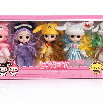 Lovely Mini Doll Set (6 Dolls) with Cute Animal Caps – Fashion Doll Pack (3+ Years)