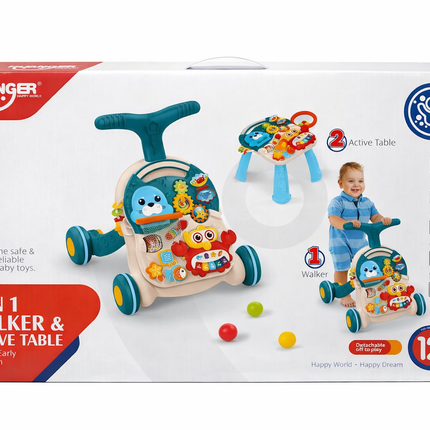 2-in-1 Baby Walker & Activity Table with Interactive Learning Toys -  HE0828