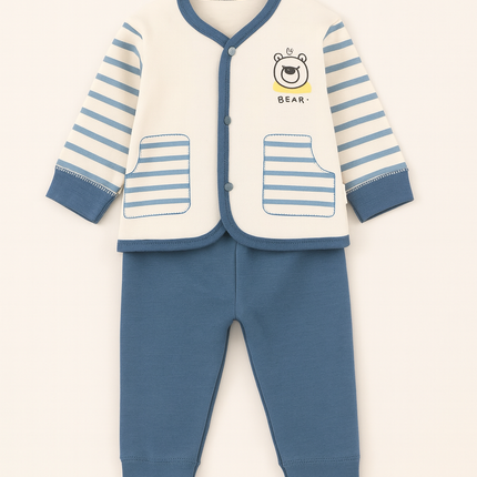 Striped Bear Winter Suit for Babies – Blue