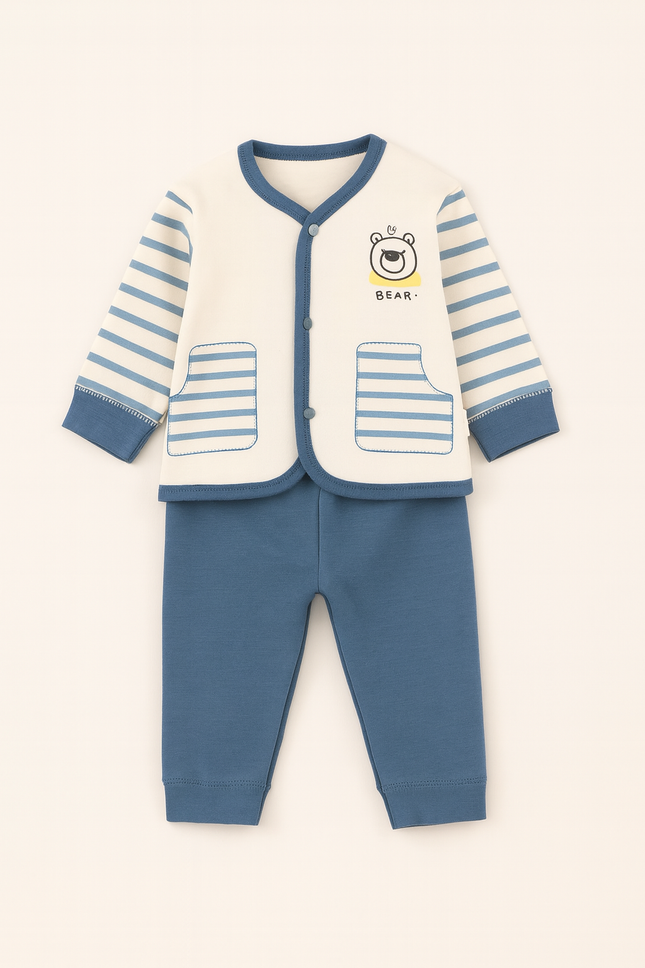 Striped Bear Winter Suit for Babies – Blue