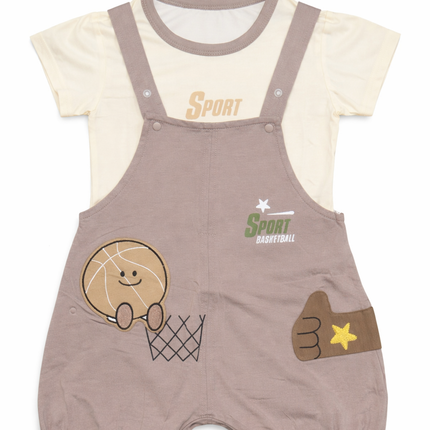 Baby Boys 2-Piece Sports Dungaree Set – Basketball Theme Cotton Outfit