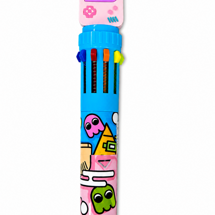 10-in-1 Retractable Multicolor Crayon Pen – Cartoon Design | Rainbow Coloring Pen for Kids