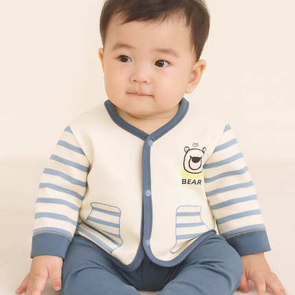 Striped Bear Winter Suit for Babies – Blue