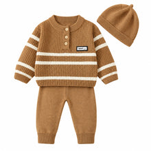 Baby Boys’ Striped Knitted Winter 3-Piece Set with Beanie