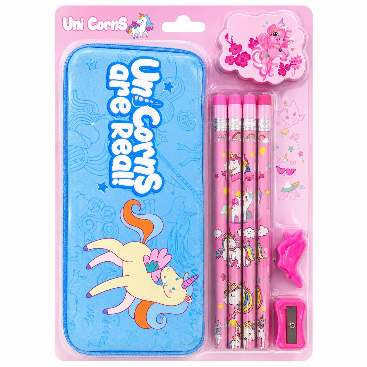 Unicorn Pencil Case Stationery Set – 8-Piece School Kit for Girls with Pencils, Sharpener, Eraser & Tin Box