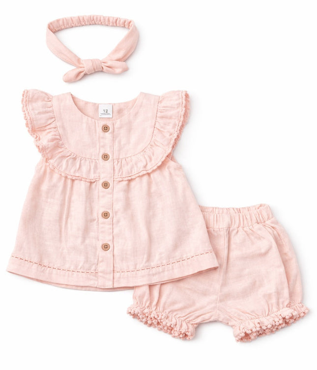 Baby Girl Peach Pink Summer Dress Set with Headband (3-Piece)