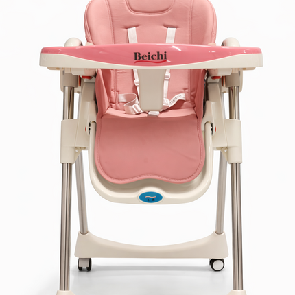 Beichi Adjustable Baby High Chair – Pink Premium Feeding Chair with Wheels