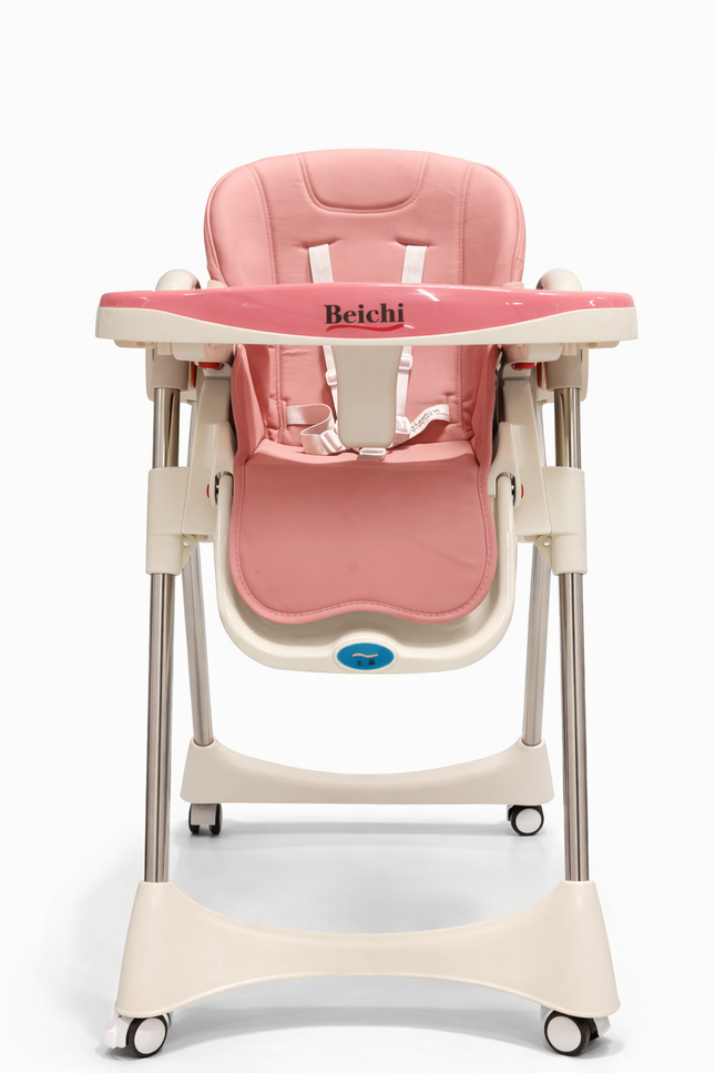 Beichi Adjustable Baby High Chair – Pink Premium Feeding Chair with Wheels