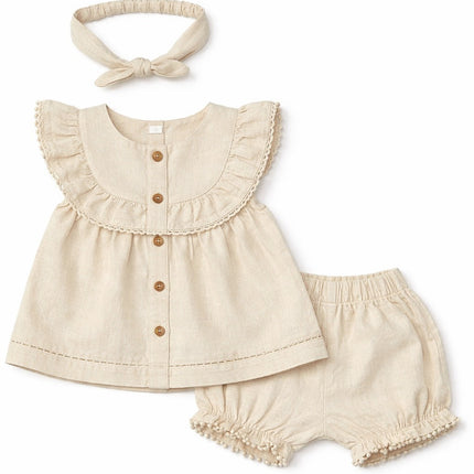 Baby Girl Beige Summer Dress Set with Headband (3-Piece)