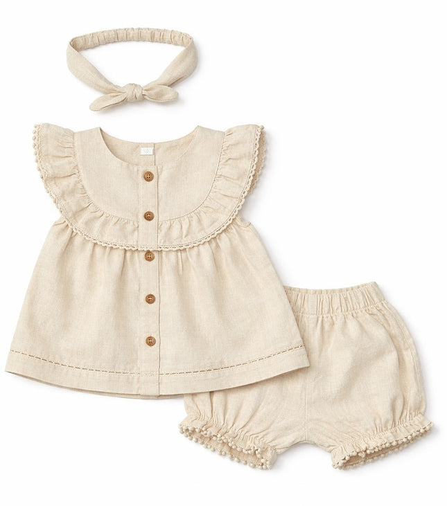 Baby Girl Beige Summer Dress Set with Headband (3-Piece)