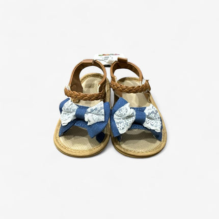 Girls Cute Sandal With Tie (Blue/Brown)