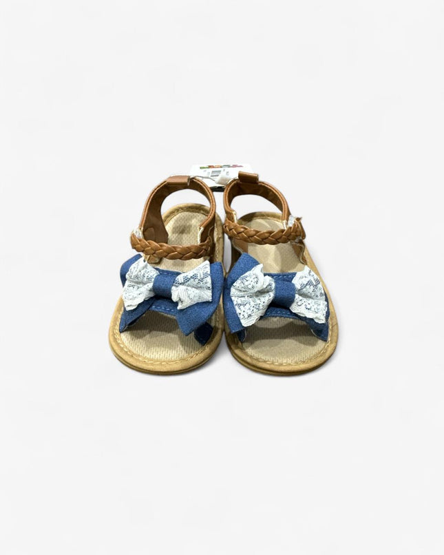 Girls Cute Sandal With Tie (Blue/Brown)