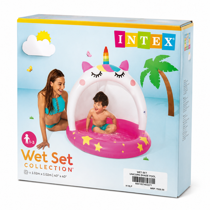 Intex Wet Set Unicorn Shade Baby Pool – Inflatable Kids Splash Pool with Sun Canopy