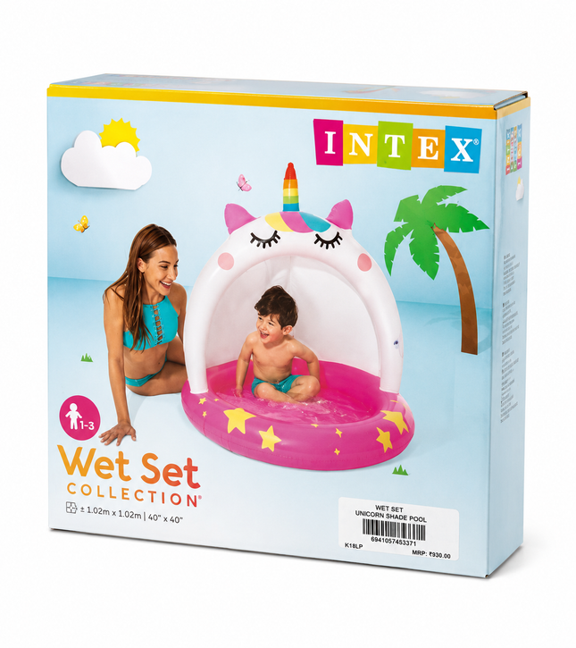 Intex Wet Set Unicorn Shade Baby Pool – Inflatable Kids Splash Pool with Sun Canopy