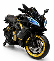 Luxury Kids Electric BIKE 3188 Ride-On Sport Bike with LED Lights & Training Wheels – Black & Gold