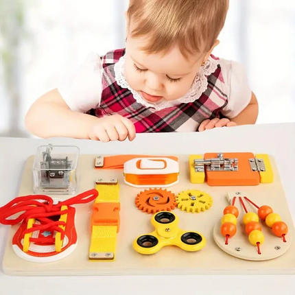 Activity Board SR-1006 | Montessori Busy Board for Kids 36+ Months – 9-in-1 Sensory Learning Toy