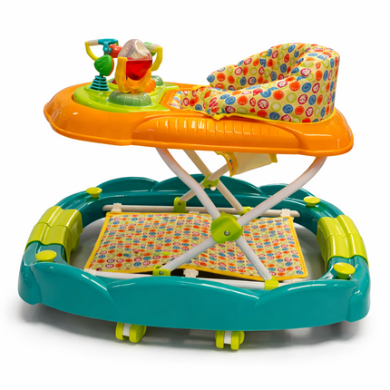 Tinies Fun Activity Baby Walker with Musical Toy Tray – Orange & Green